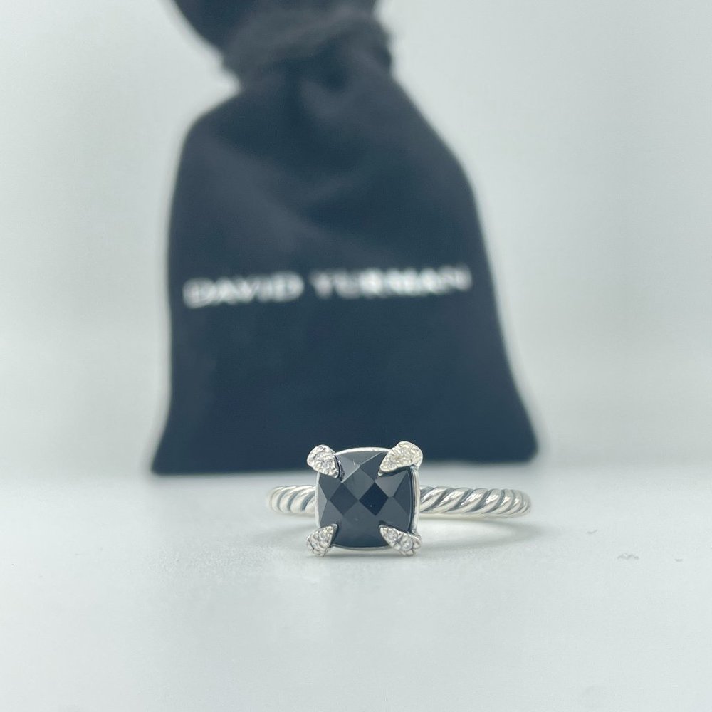 David Yurman Onyx Chatelaine Ring with Diamonds